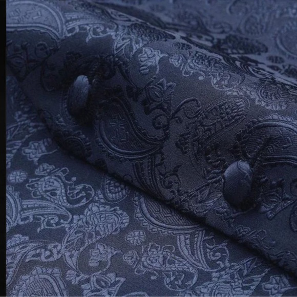 New 3PC Men's Paisley Floral Suit Vest Navy - Picture 6 of 8